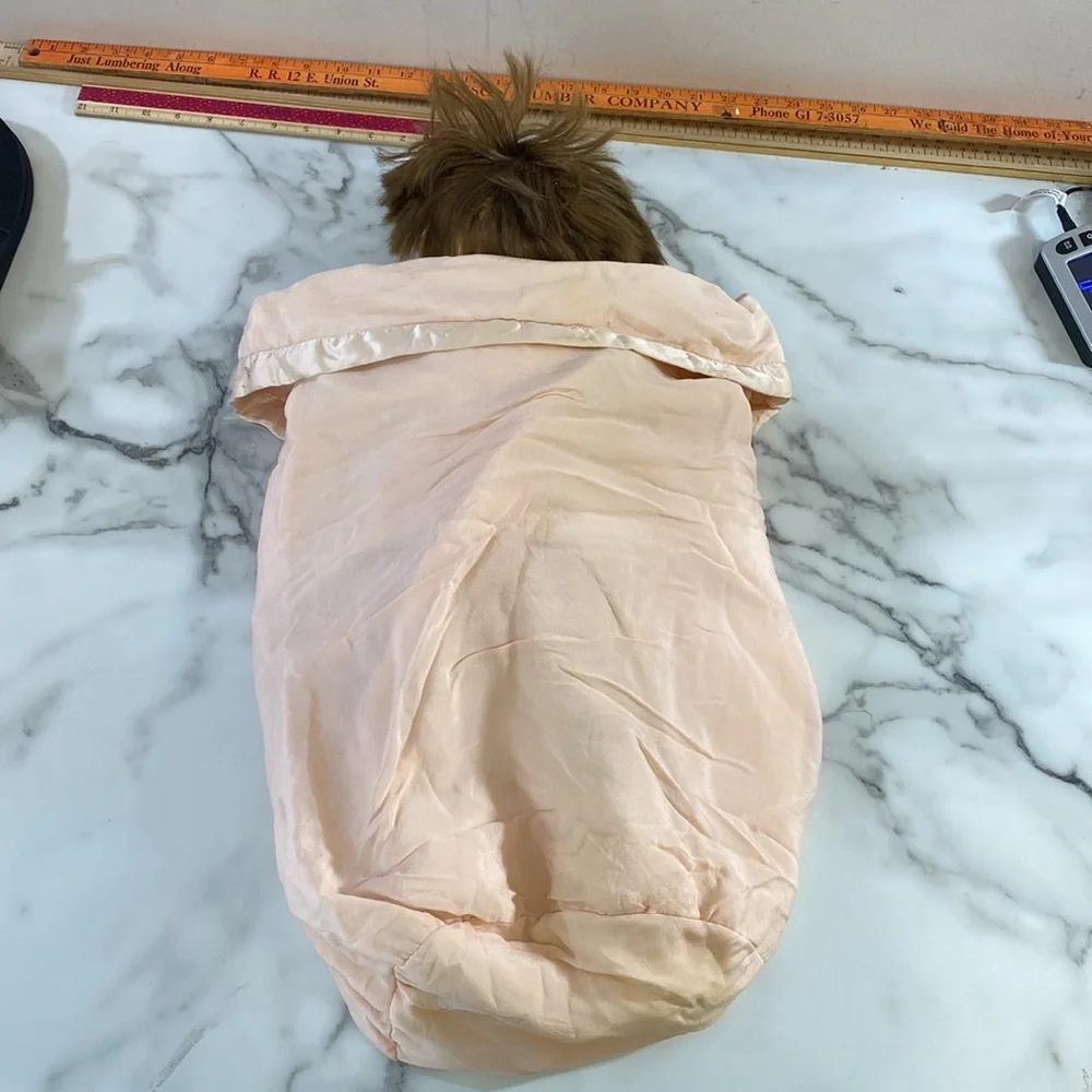 Vintage 60s The JS Hudson Co Zip up‎ Silk Swaddle Blanket Set Baby Pink Ruffle
